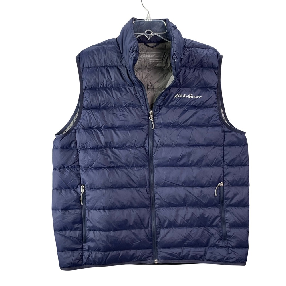 Eddie Bauer Puffer Vest Mens Large Navy Blue Down Insulated Lightweight Full Zip